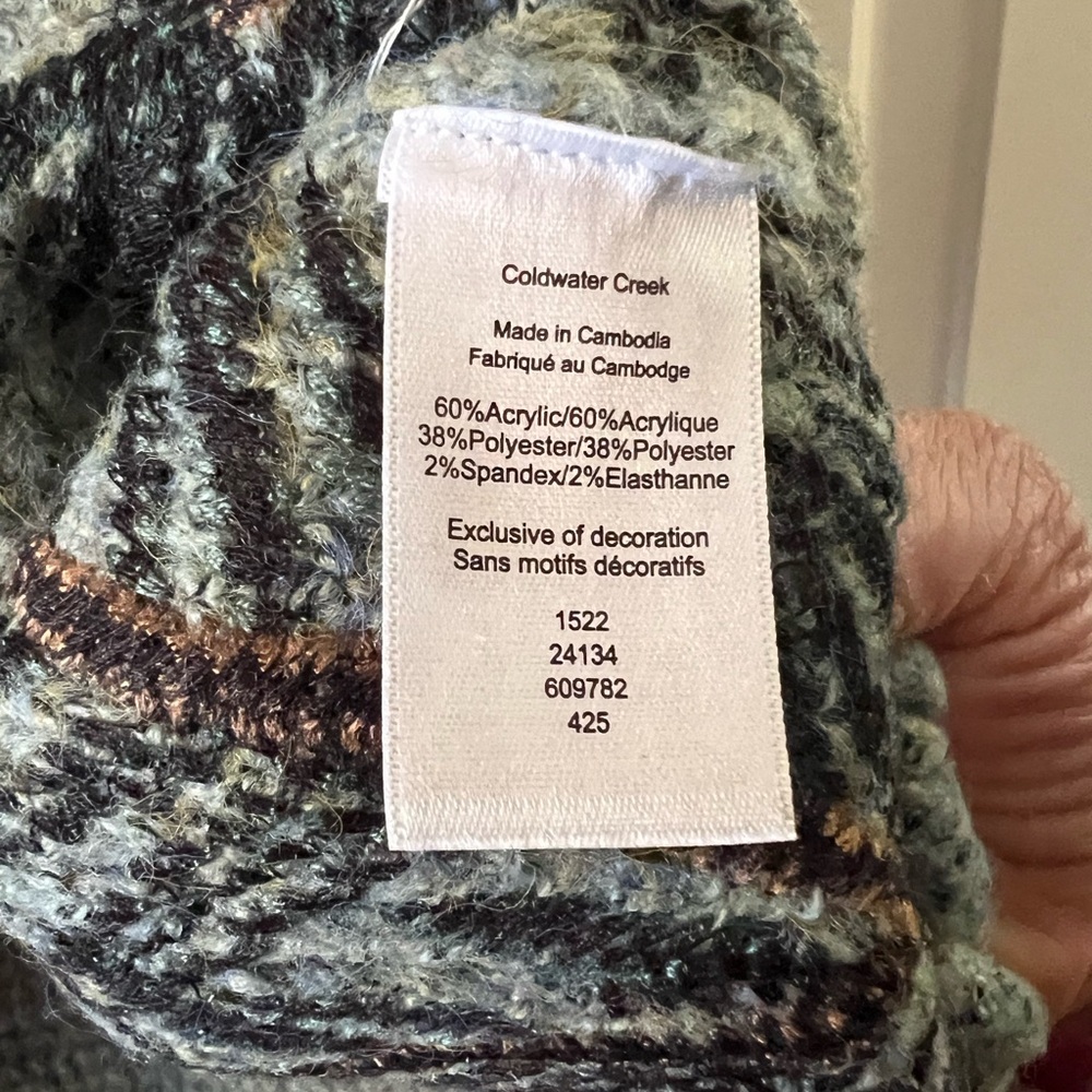 Coldwater Creek beautiful green Sweater with Pine Tree Motif - Picture 6 of 7